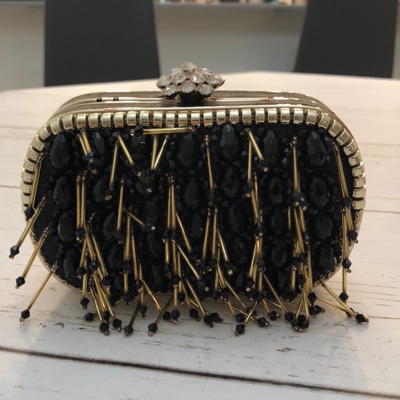 BEBE Beaded Fringe Minaudiere Clutch - Picture 2 of 6